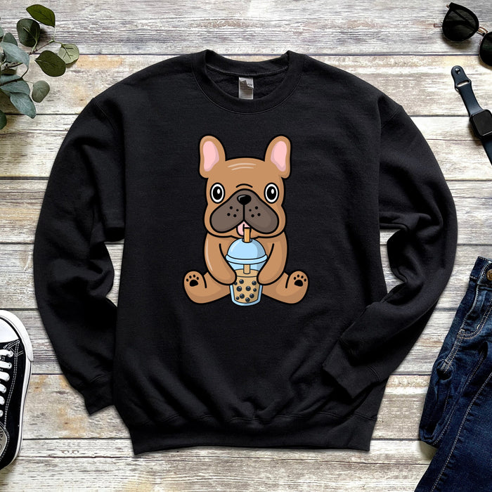 Brown Bulldog Drinking Boba Tea Unisex Sweatshirt