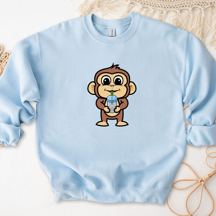 Boba Tea Monkey Unisex Sweatshirt -- Kids & Adult Sizes, Kawaii Comfy Clothing, Cute dinosaur, japanese streetwear gift