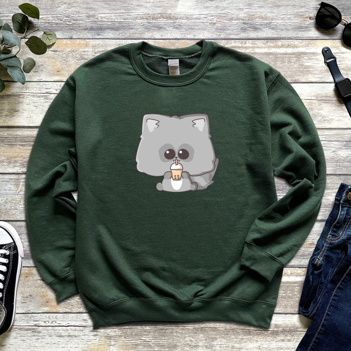 Baby Raccoon Drinking Boba Tea Unisex Sweatshirt