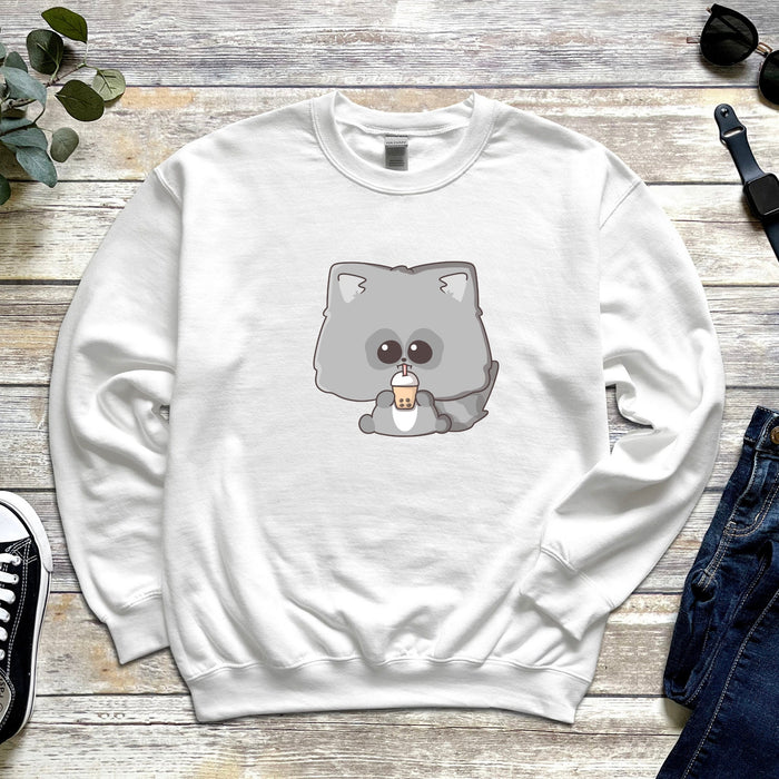 Baby Raccoon Drinking Boba Tea Unisex Sweatshirt
