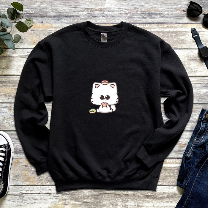 Cat Donut Unisex Sweatshirt - Kids & Adult Sizing, Cute Kawaii Clothing, Gift for Her, Valentines Day Gift