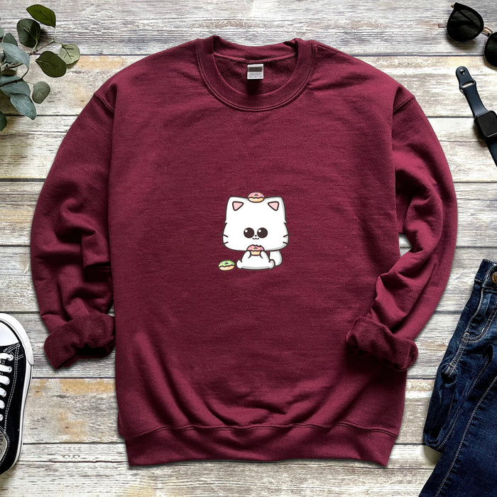 Cat Donut Unisex Sweatshirt - Kids & Adult Sizing, Cute Kawaii Clothing, Gift for Her, Valentines Day Gift