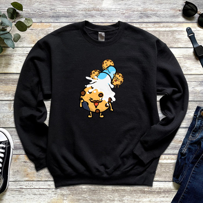 Cookie Kids Dumping Milk on Cookie Coach Dad Unisex Sweatshirt | Sports Drink Funny Meme Cute Kawaii Japanese Streetwear Kawaii Food