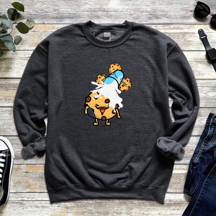 Cookie Kids Dumping Milk on Cookie Coach Dad Unisex Sweatshirt | Sports Drink Funny Meme Cute Kawaii Japanese Streetwear Kawaii Food