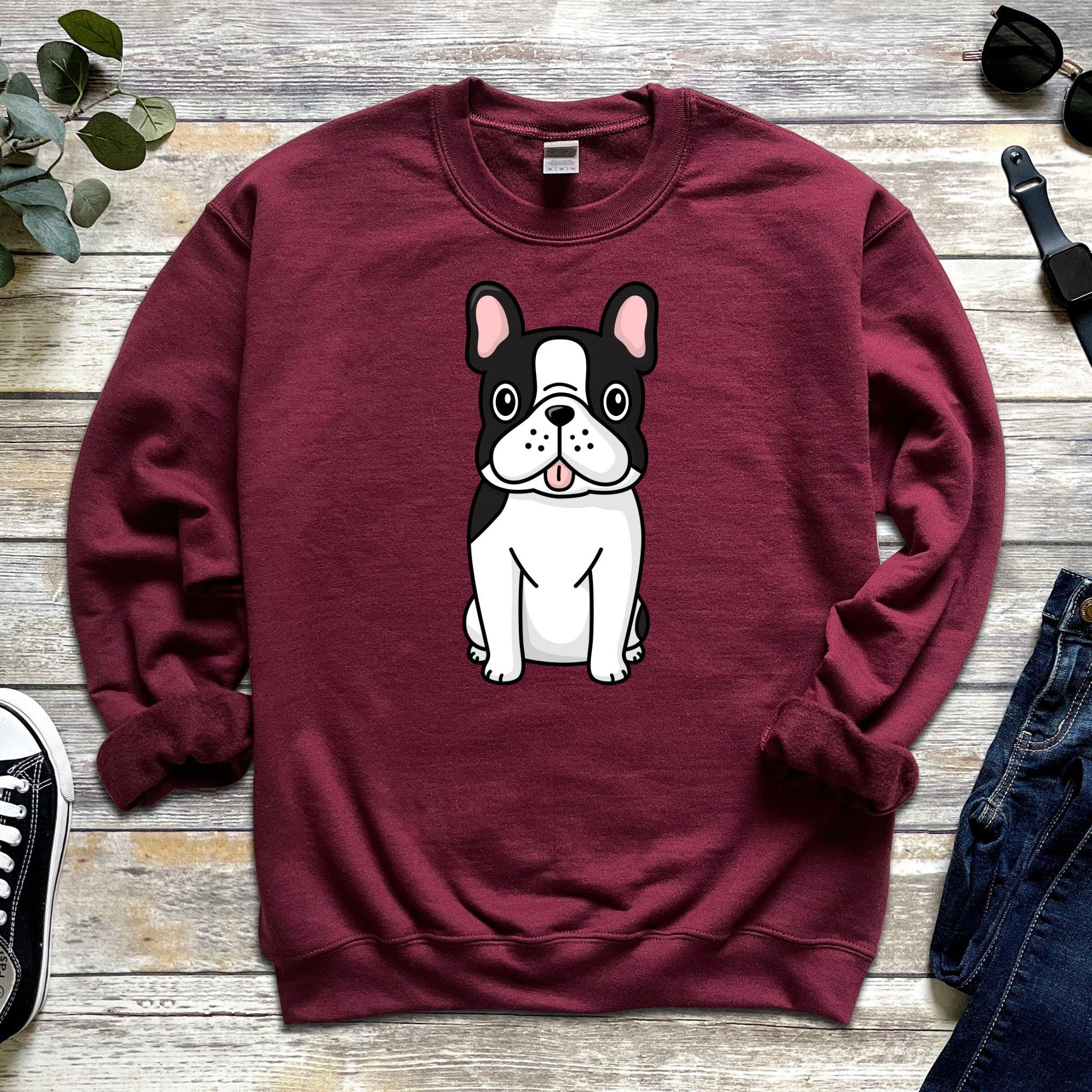 Black & White Bulldog Drinking Boba Tea Unisex Sweatshirt