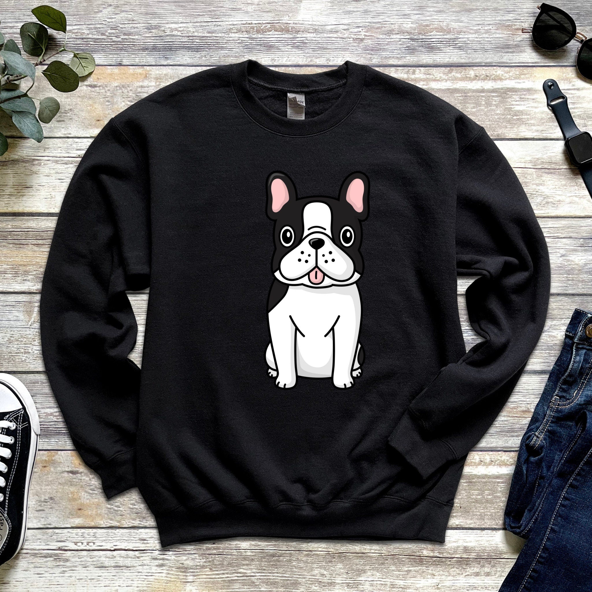 Black & White Bulldog Drinking Boba Tea Unisex Sweatshirt
