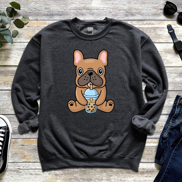 Brown Bulldog Drinking Boba Tea Unisex Sweatshirt