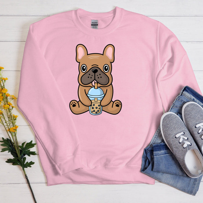 Brown Bulldog Drinking Boba Tea Unisex Sweatshirt
