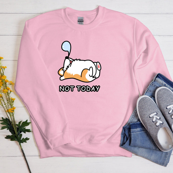 Sleeping Dog "Not Today"  Unisex Sweatshirt | Puppy Dog Mom Corgi Shirt Cute Shiba Inu Doge Dog Dogecoin Japanese Streetwear Snoozing Nap