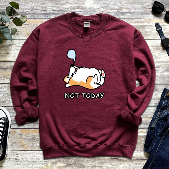 Sleeping Dog "Not Today"  Unisex Sweatshirt | Puppy Dog Mom Corgi Shirt Cute Shiba Inu Doge Dog Dogecoin Japanese Streetwear Snoozing Nap