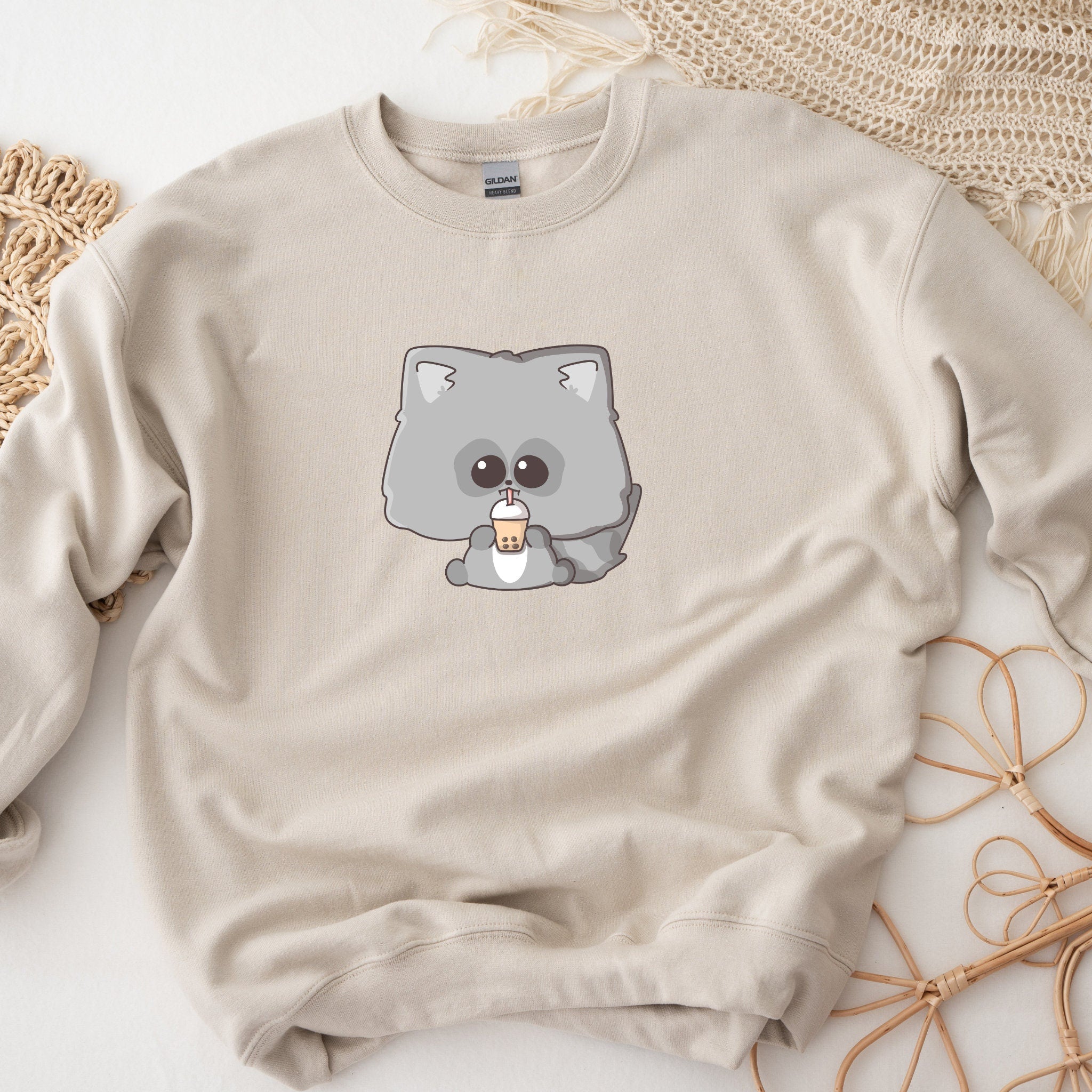 Baby Raccoon Drinking Boba Tea Unisex Sweatshirt