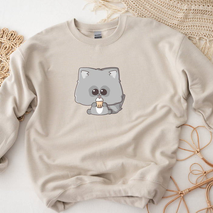 Baby Raccoon Drinking Boba Tea Unisex Sweatshirt