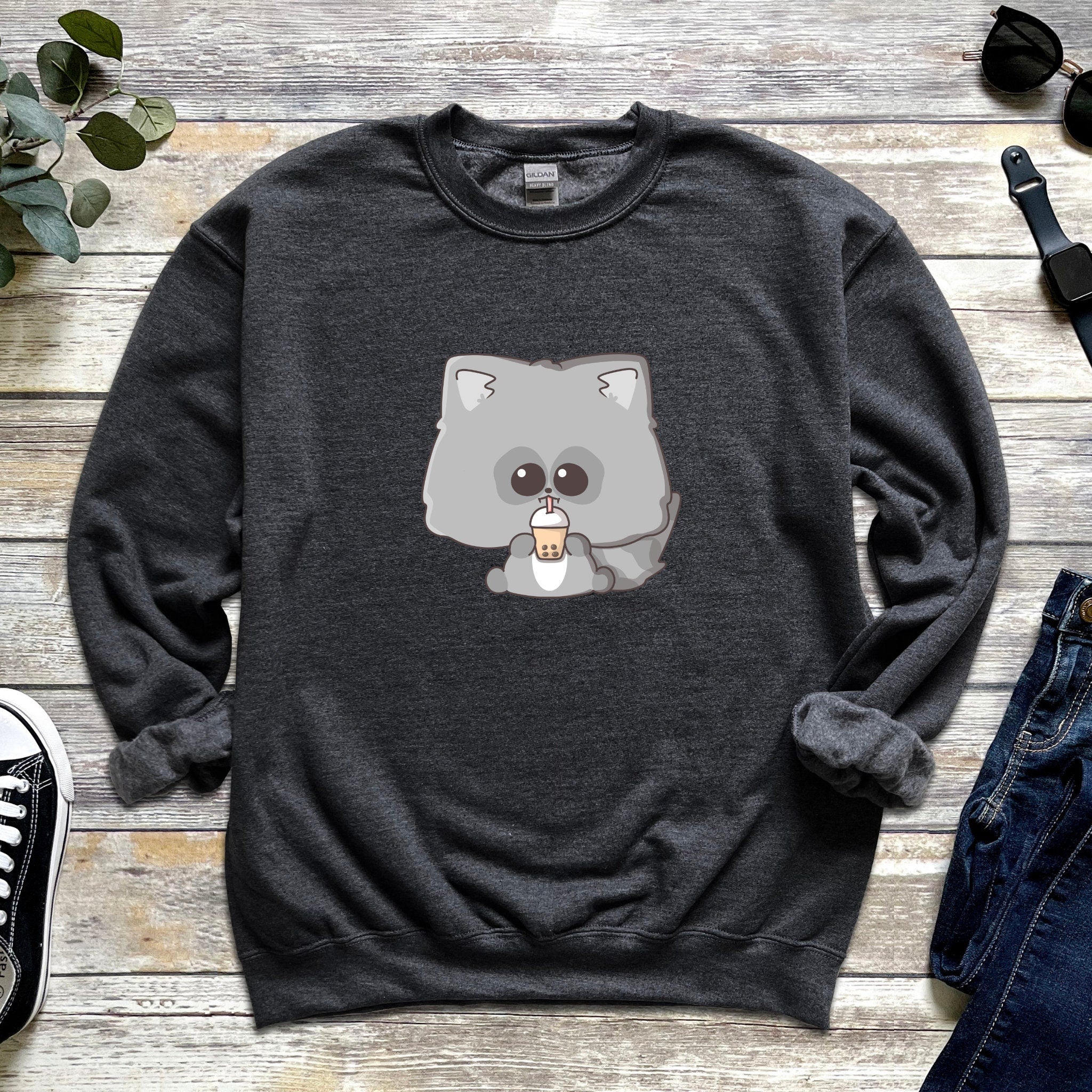 Baby Raccoon Drinking Boba Tea Unisex Sweatshirt