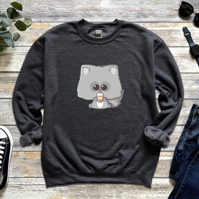 Baby Raccoon Drinking Boba Tea Unisex Sweatshirt