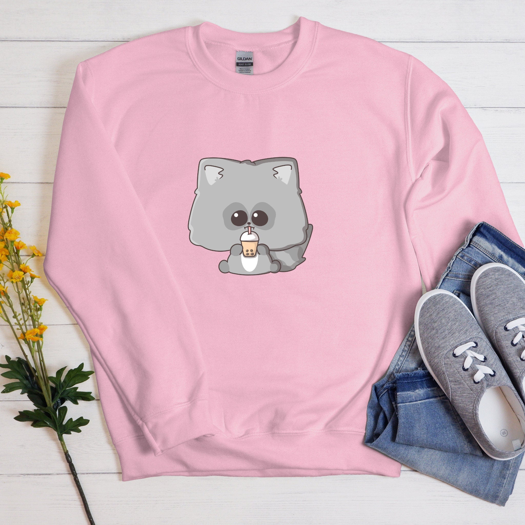 Baby Raccoon Drinking Boba Tea Unisex Sweatshirt
