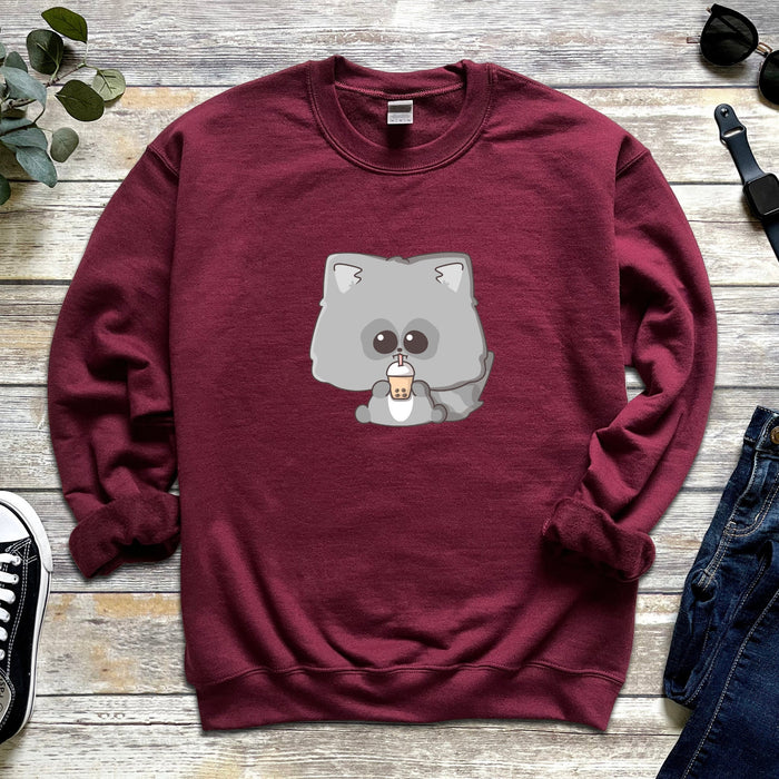 Baby Raccoon Drinking Boba Tea Unisex Sweatshirt