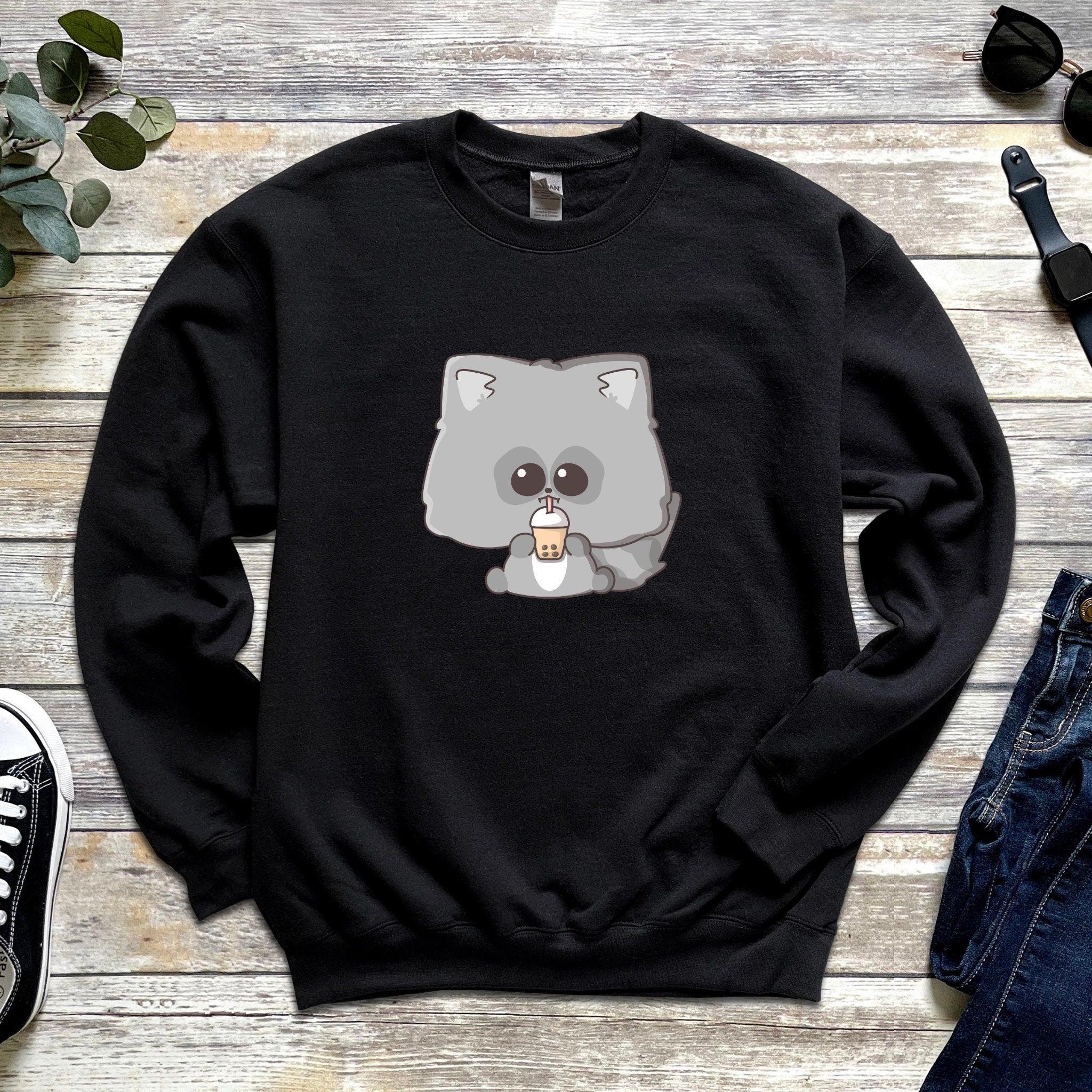 Baby Raccoon Drinking Boba Tea Unisex Sweatshirt