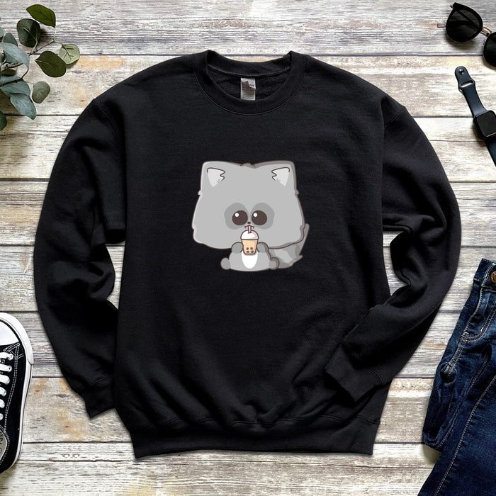 Baby Raccoon Drinking Boba Tea Unisex Sweatshirt