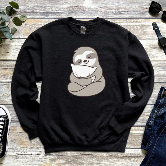 Sloth with Pillow Unisex Sweatshirt | Sleepover Sleep Sloth Napping Cute Kawaii Clothing Gift for Him Gift for Her Comfy Sweatshirt Japanese