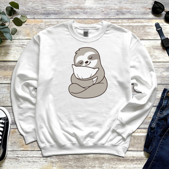 Sloth with Pillow Unisex Sweatshirt | Sleepover Sleep Sloth Napping Cute Kawaii Clothing Gift for Him Gift for Her Comfy Sweatshirt Japanese