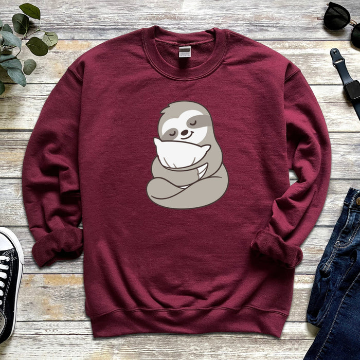 Sloth with Pillow Unisex Sweatshirt | Sleepover Sleep Sloth Napping Cute Kawaii Clothing Gift for Him Gift for Her Comfy Sweatshirt Japanese