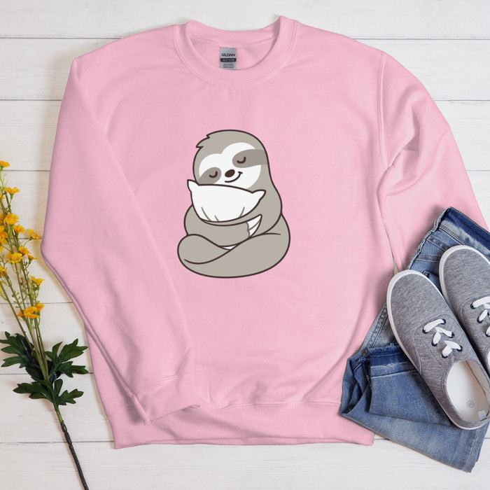 Sloth with Pillow Unisex Sweatshirt | Sleepover Sleep Sloth Napping Cute Kawaii Clothing Gift for Him Gift for Her Comfy Sweatshirt Japanese