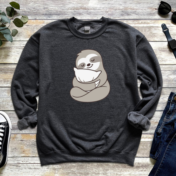 Sloth with Pillow Unisex Sweatshirt | Sleepover Sleep Sloth Napping Cute Kawaii Clothing Gift for Him Gift for Her Comfy Sweatshirt Japanese