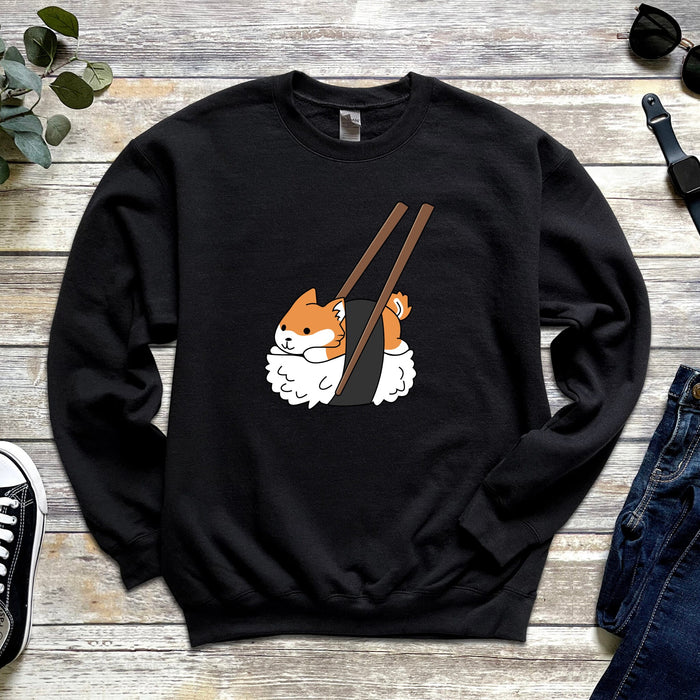 Sushi Shiba Inu Chopsticks Unisex Sweatshirt - Sushiba Corgi Japanese Food Sushi Sashimi Streetwear Orange White Dog Lover Sweatshirt Gift