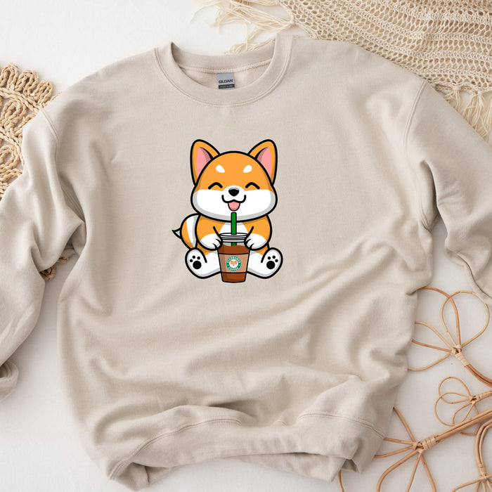 Corgi Drinking "StarBarks" Coffee Unisex Sweatshirt | Shiba Inu Starbucks Sipping Drink Coffee Addict Starbucks Cup Rainbow Unicorn Drink