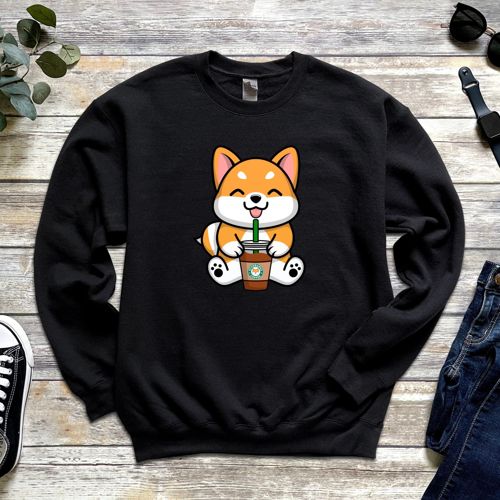 Corgi Drinking "StarBarks" Coffee Unisex Sweatshirt