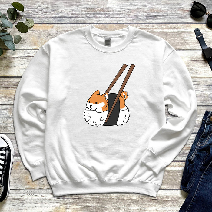 Sushi Shiba Inu Chopsticks Unisex Sweatshirt - Sushiba Corgi Japanese Food Sushi Sashimi Streetwear Orange White Dog Lover Sweatshirt Gift