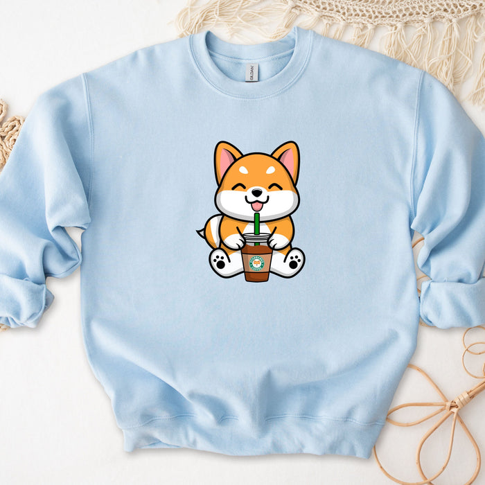 Corgi Drinking "StarBarks" Coffee Unisex Sweatshirt | Shiba Inu Starbucks Sipping Drink Coffee Addict Starbucks Cup Rainbow Unicorn Drink