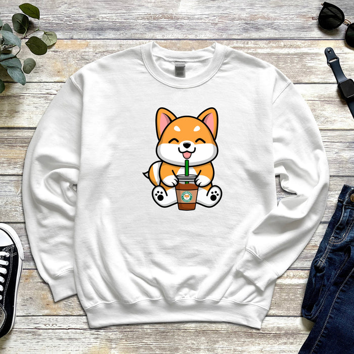 Corgi Drinking "StarBarks" Coffee Unisex Sweatshirt | Shiba Inu Starbucks Sipping Drink Coffee Addict Starbucks Cup Rainbow Unicorn Drink