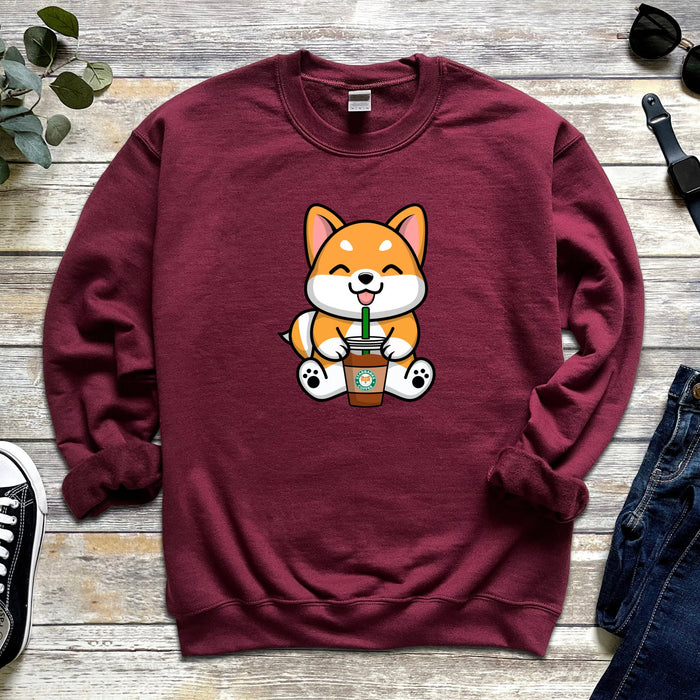 Corgi Drinking "StarBarks" Coffee Unisex Sweatshirt | Shiba Inu Starbucks Sipping Drink Coffee Addict Starbucks Cup Rainbow Unicorn Drink