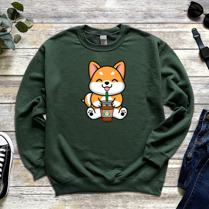 Corgi Drinking "StarBarks" Coffee Unisex Sweatshirt | Shiba Inu Starbucks Sipping Drink Coffee Addict Starbucks Cup Rainbow Unicorn Drink