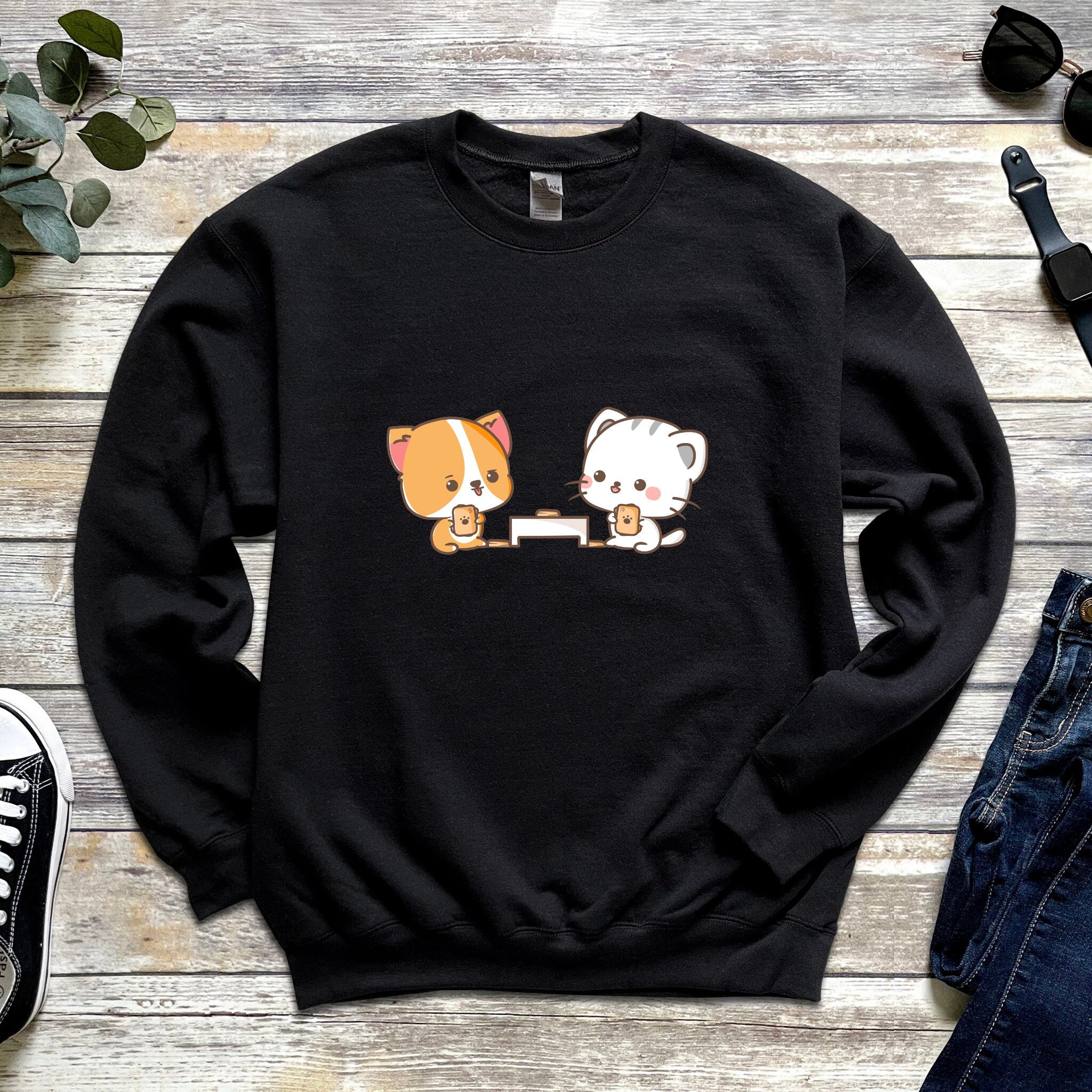 Kawaii Cat and Dog Card Game Sweatshirt
