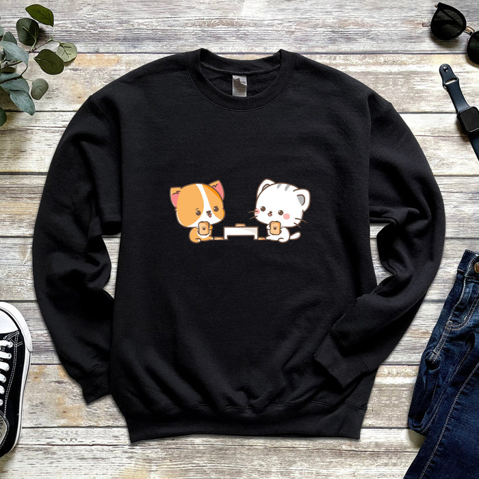 Kawaii Cat and Dog Card Game Sweatshirt