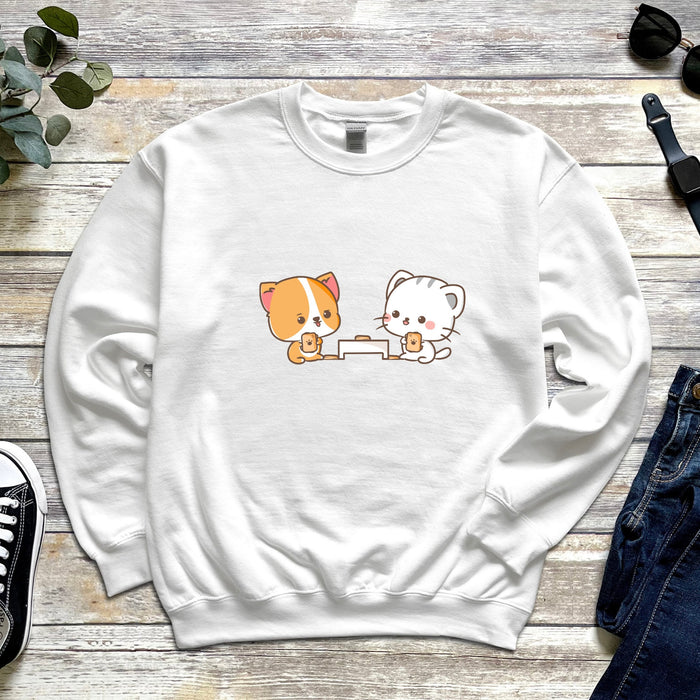 Kawaii Cat and Dog Card Game Sweatshirt