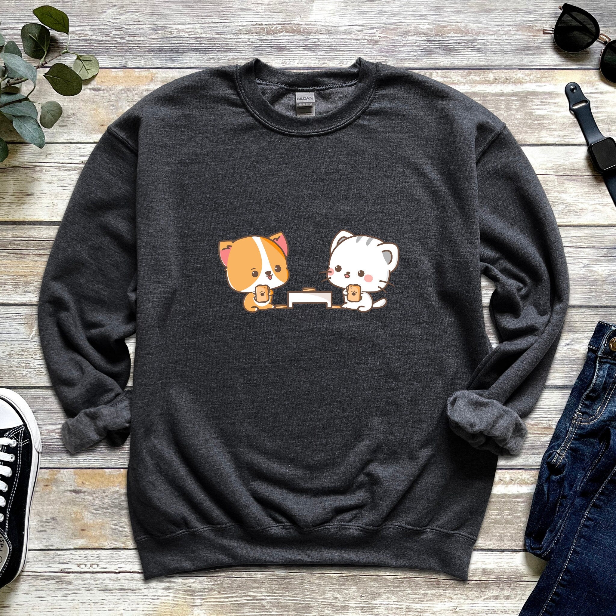 Kawaii Cat and Dog Card Game Sweatshirt