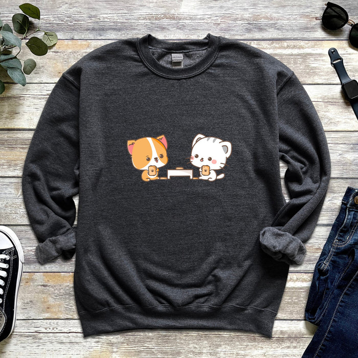 Kawaii Cat and Dog Card Game Sweatshirt