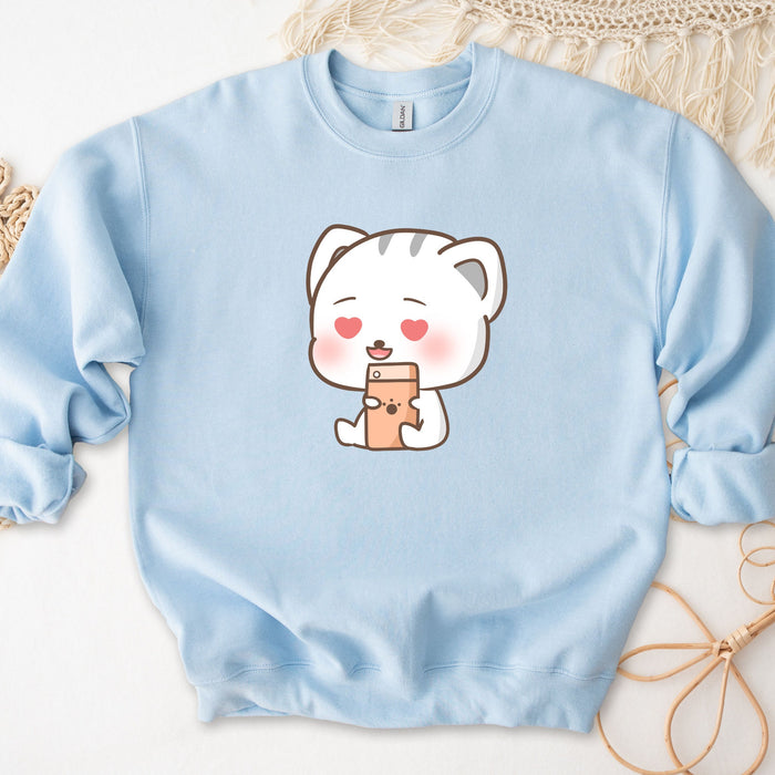 Kawaii Kitten Cat Texting Heart Eyes Love Unisex Sweatshirt