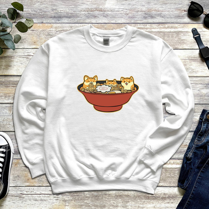 Shiba Inu Corgi Ramen Unisex Sweatshirt | Kids and Adults Sizes, Cute Kawaii Dog Japanese Streetwear, Comfy Gift for Her, Gift for Him