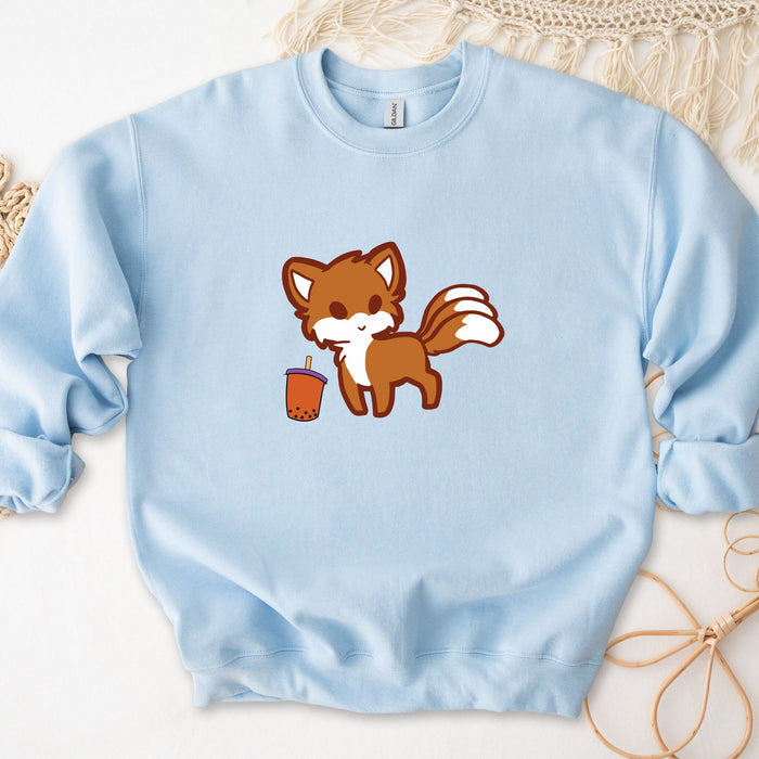 Fox Drinking Boba Tea Sweatshirt