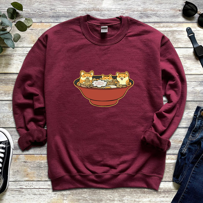 Shiba Inu Corgi Ramen Unisex Sweatshirt | Kids and Adults Sizes, Cute Kawaii Dog Japanese Streetwear, Comfy Gift for Her, Gift for Him