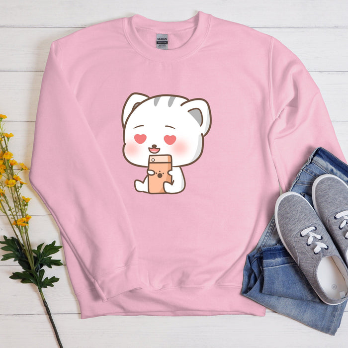 Kawaii Kitten Cat Texting Heart Eyes Love Unisex Sweatshirt