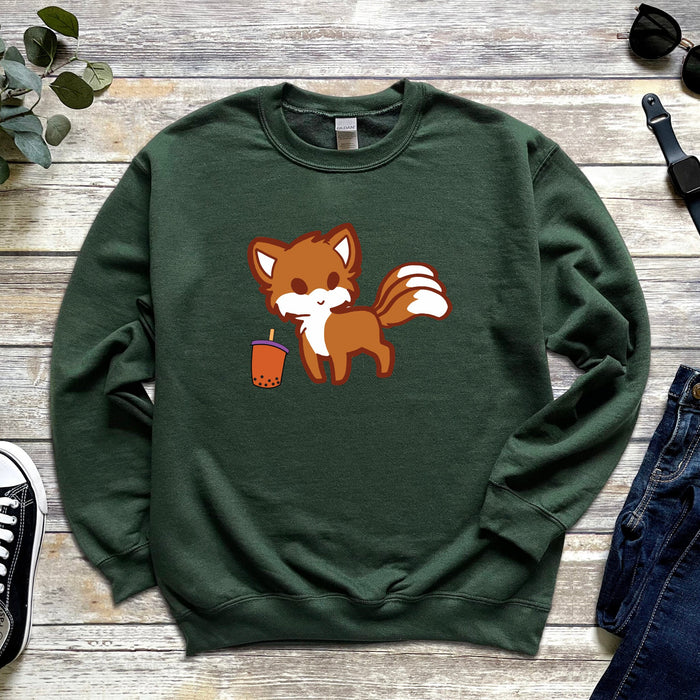 Fox Drinking Boba Tea Sweatshirt