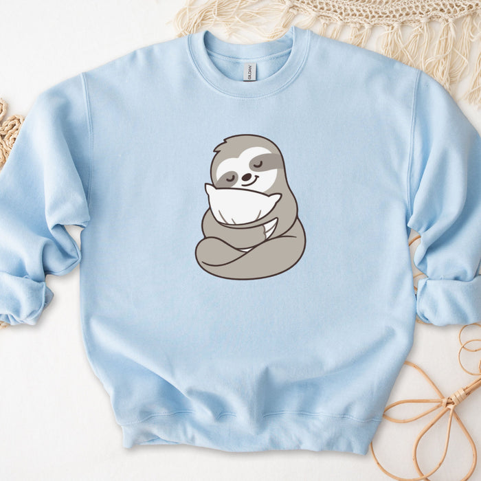 Sloth with Pillow Unisex Sweatshirt | Sleepover Sleep Sloth Napping Cute Kawaii Clothing Gift for Him Gift for Her Comfy Sweatshirt Japanese