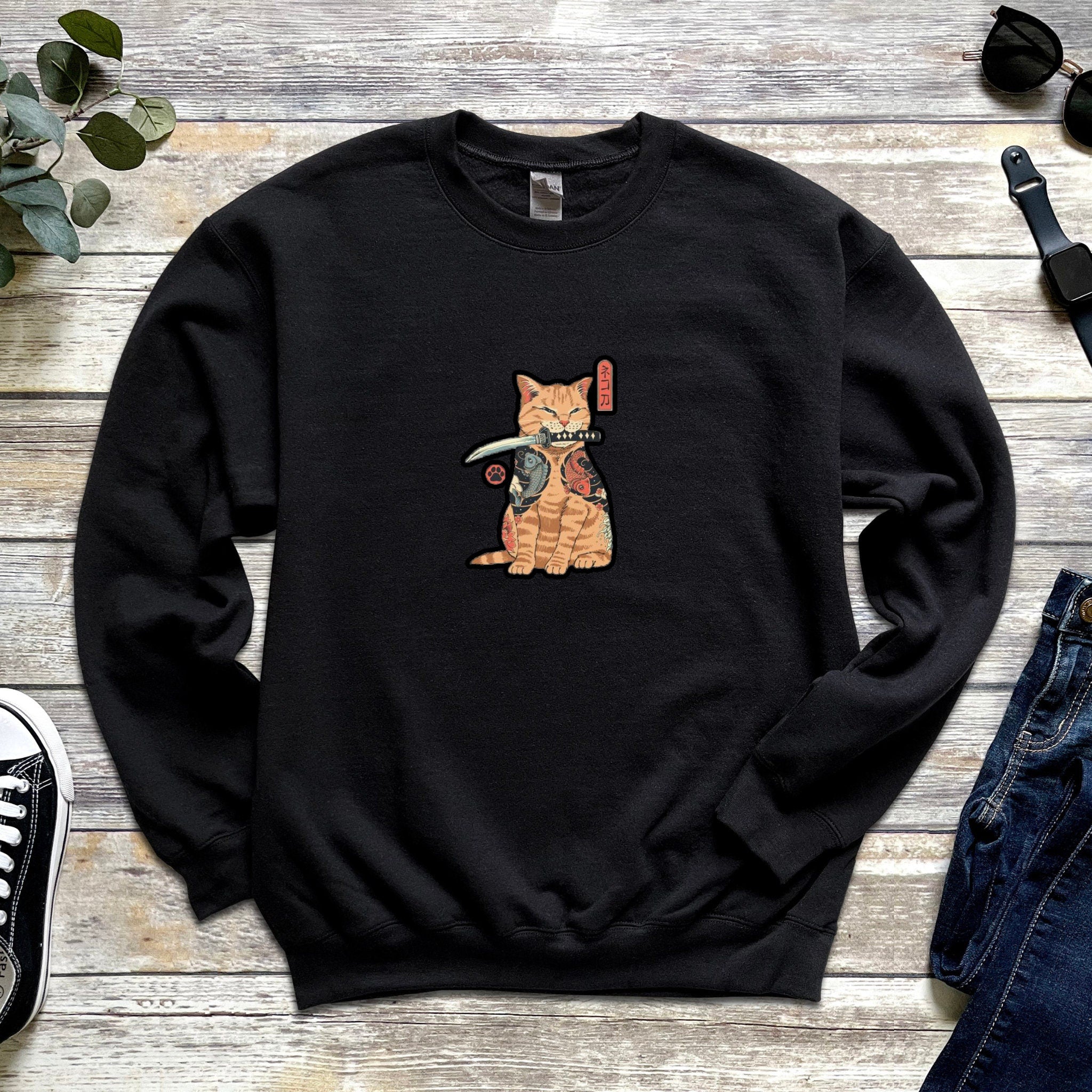 Traditional Japanese Samurai Cat Warrior Unisex Sweatshirt