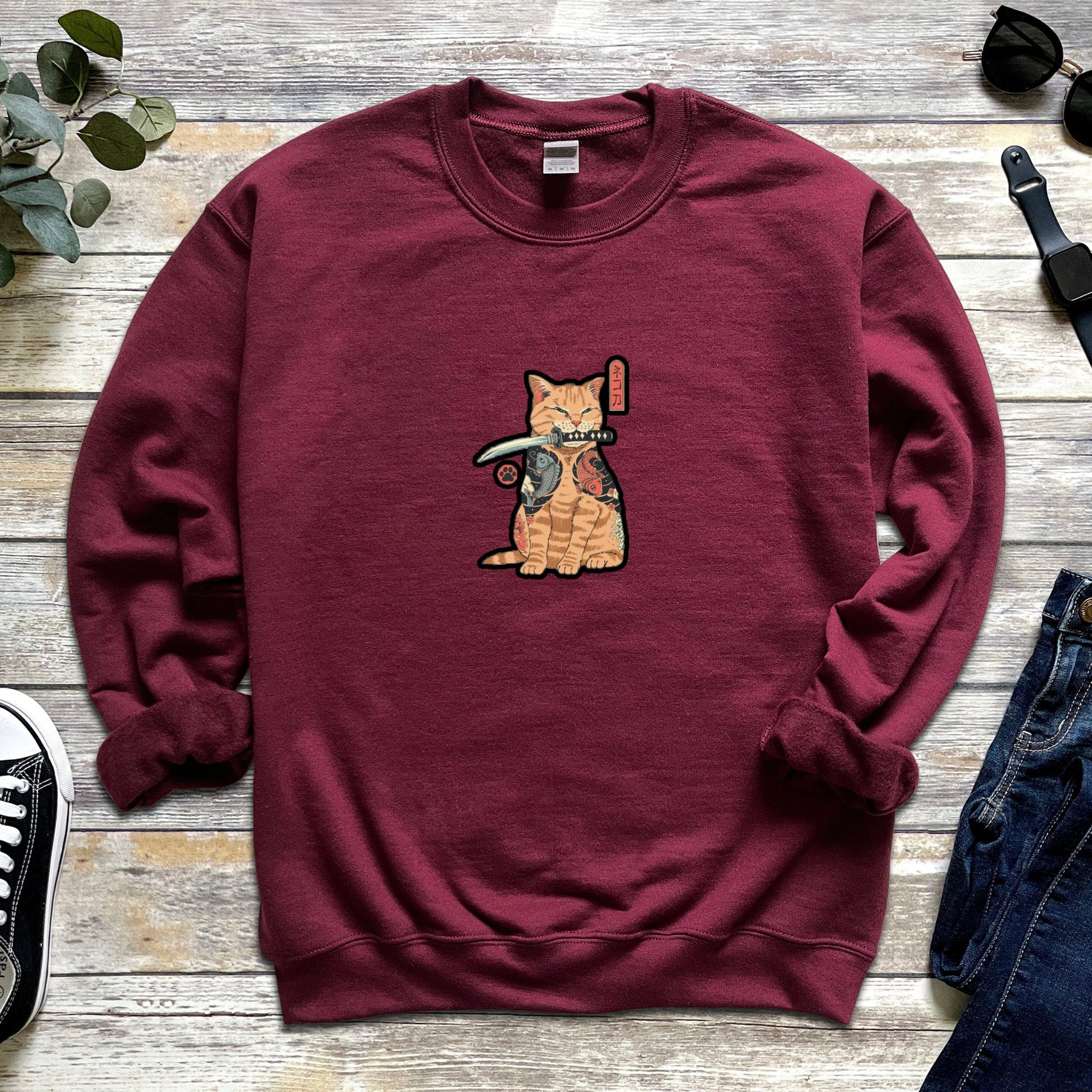 Traditional Japanese Samurai Cat Warrior Unisex Sweatshirt