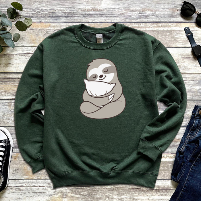 Sloth with Pillow Unisex Sweatshirt | Sleepover Sleep Sloth Napping Cute Kawaii Clothing Gift for Him Gift for Her Comfy Sweatshirt Japanese